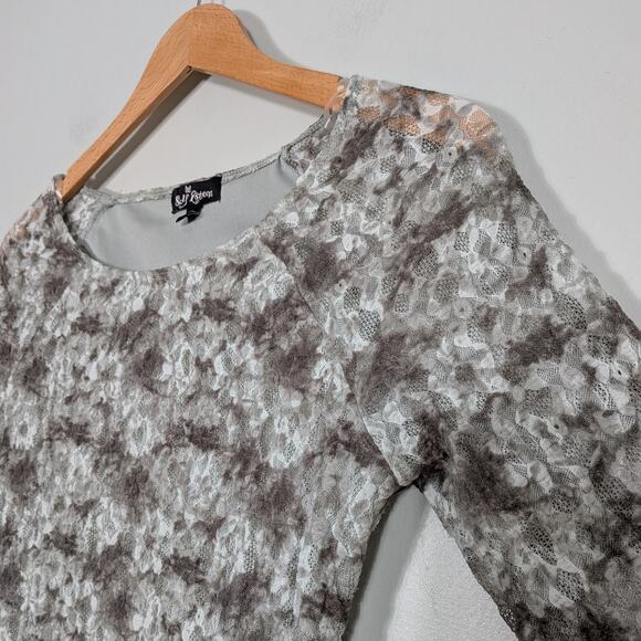 Y2K Lace Long Sleeve Top S Green Brown Fairy Grunge Stretch Dye Indie Lace Scoop - Picture 3 of 10